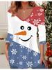 3D Christmas  Printed Fashion Casual Women's V-Neck Long Sleeve T-Shirt - New Year Party Clothing Holiday Gift