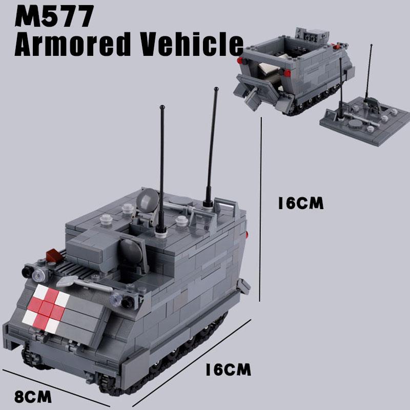 Военный США Франция Великобритания Бронированная машина MOC Конструктор Фигурка солдата Танк Орудийная тележка Пушка Медицинский грузовик Транспортная игрушка K33