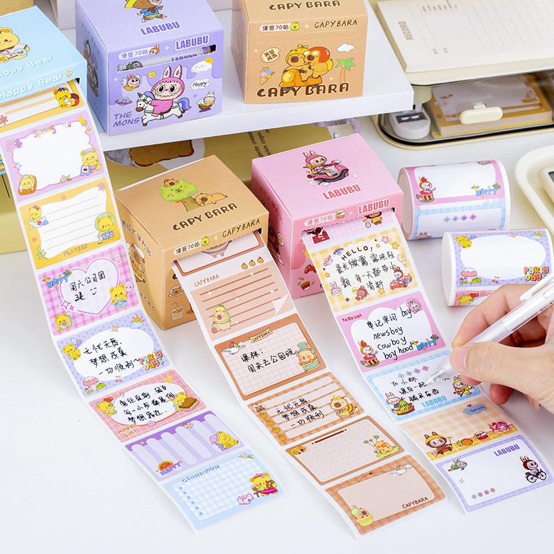 70 листов Labubu Capybara выдвижной рулон липкой записки Креативная простота липкой записки DIY Декоративная почтовая записка липкая записка