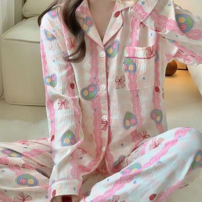 Милая молодая девушка облако хлопковая пижама комплекты женские осень зима длинные рукава длинные брюки милая пижама любовь сердечко пижама новая мягкая пижама