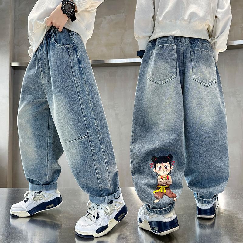 Джинсы для мальчиков Детские Модные Осенние Брюки Свободные Повседневные Брюки