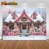 Mocsicka Christmas Photography Background Pink House Xmas Tree Snow Decoration Family Children Baby Photo Backdrop Studi 689
