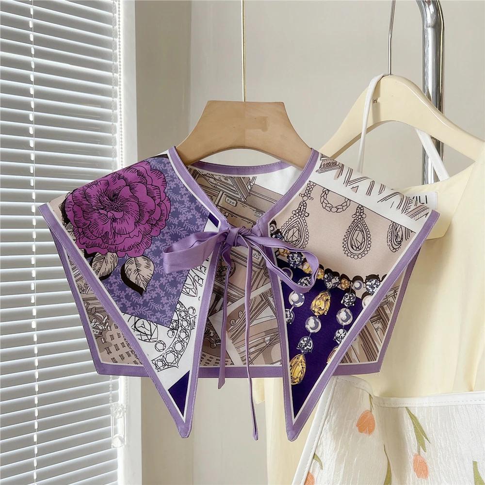 New Design Floral Shawl Fake Collar Women Detachable Collars Big Lapel False Collar Shoulder Wrap Scarf Clothing Accessories