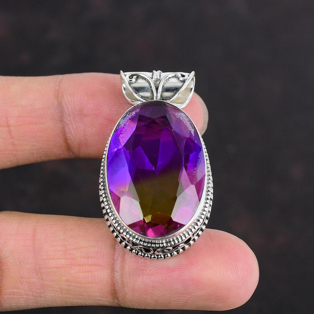 Faceted Ametrine Pendant Natural Gemstone Pendant 925 Sterling Silver Pendant Real Ametrine Jewelry Handmade Vintage Pendant Engagement Gift
