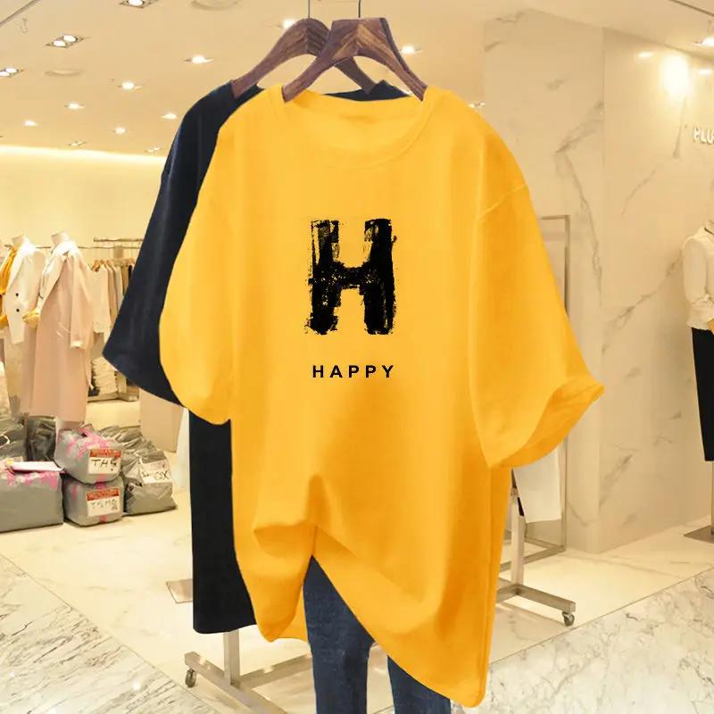 Women's Printed T-shirt, Pure Cotton Short Sleeved T-shirt, Round Neck Casual Top, Basic Sweater