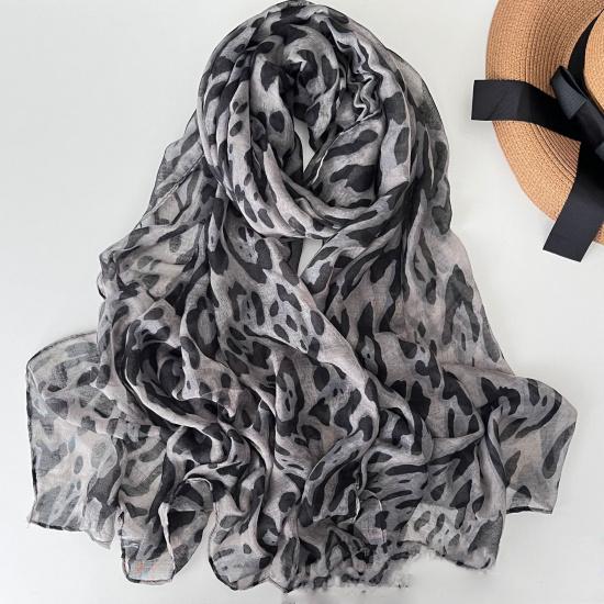 Шелковый шарф с леопардовым принтом, приятный для кожи, тонкий дизайн, длинный шарф, длинный шарф из балийской пряжи, универсальный женский шарф