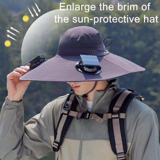 Широкополая шляпа для активного отдыха с вентилятором на солнечной батарее с двумя режимами работы, 3 скорости, для пешего туризма, велоспорта, рыбалки