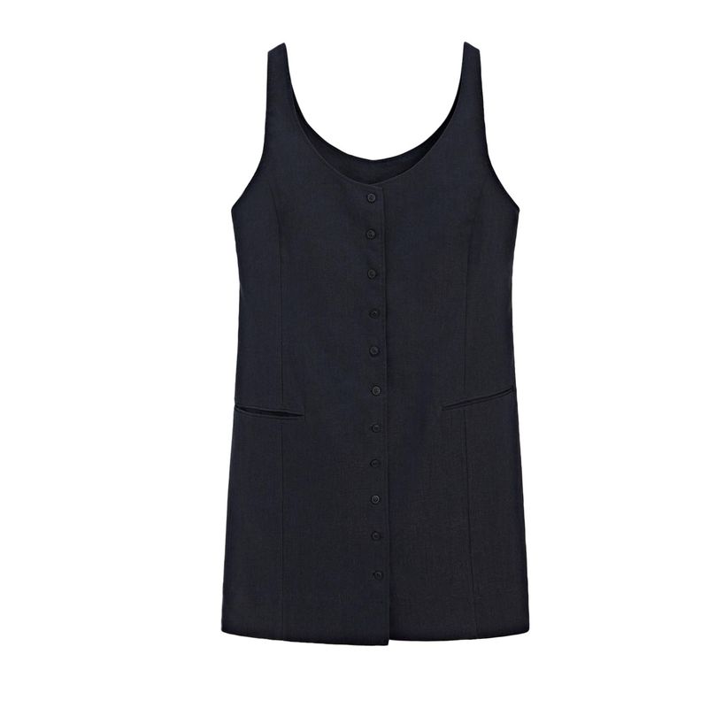 MD Early Autumn New Women Clothes Minimalist High Sense of Intelligence Gold Sense Short U-Collar Sleeveless Jumpsuit Short Dress 6641800