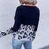 Autumn and Winter Women's Sweater Fashion Splicing Long Sleeve Leopard Print Sweater Loose Slouchy