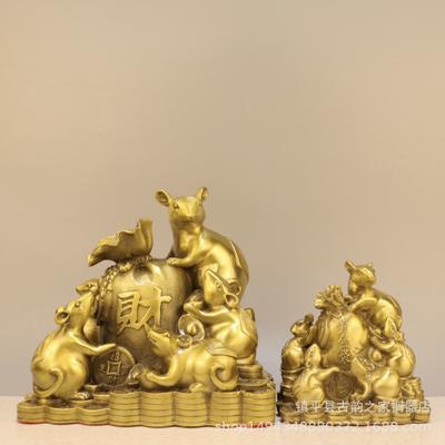 Пять крыс приносят богатство Латунная фигурка Зодиака Настольный талисман удачи Фэн-шуй Декорация для дома и гостиной Поделка