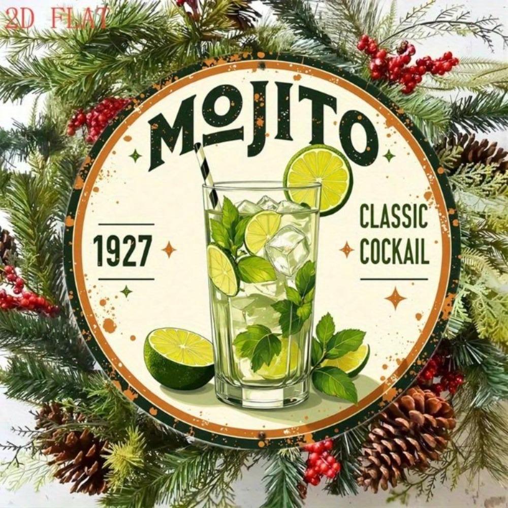 Винтажная металлическая жестяная табличка с мохито, круглая, деревенский стиль, декор для стены фермерского дома