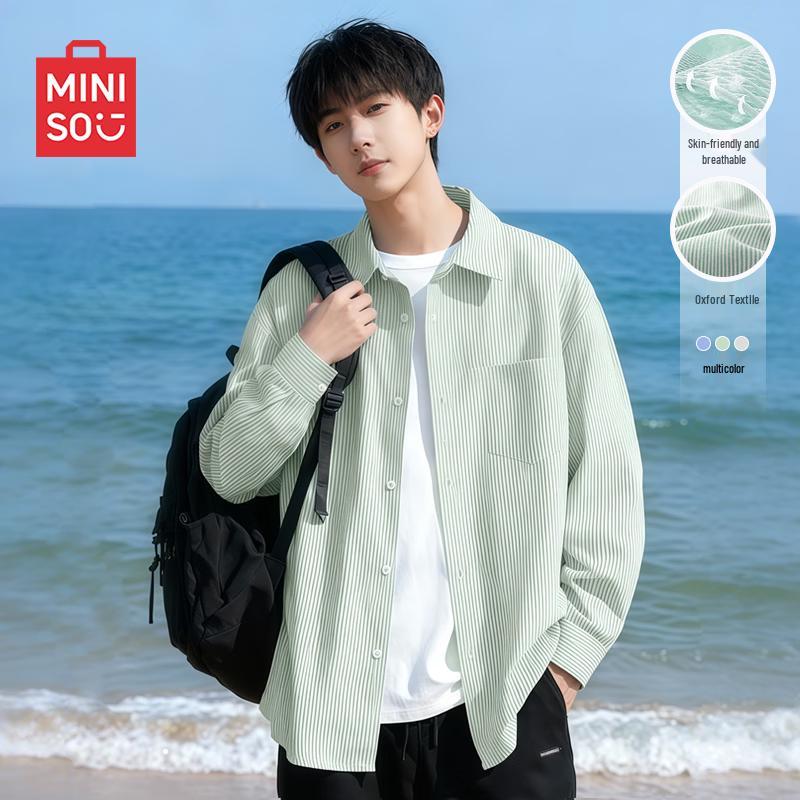 MINISO Мужская повседневная полосатая рубашка с длинным рукавом