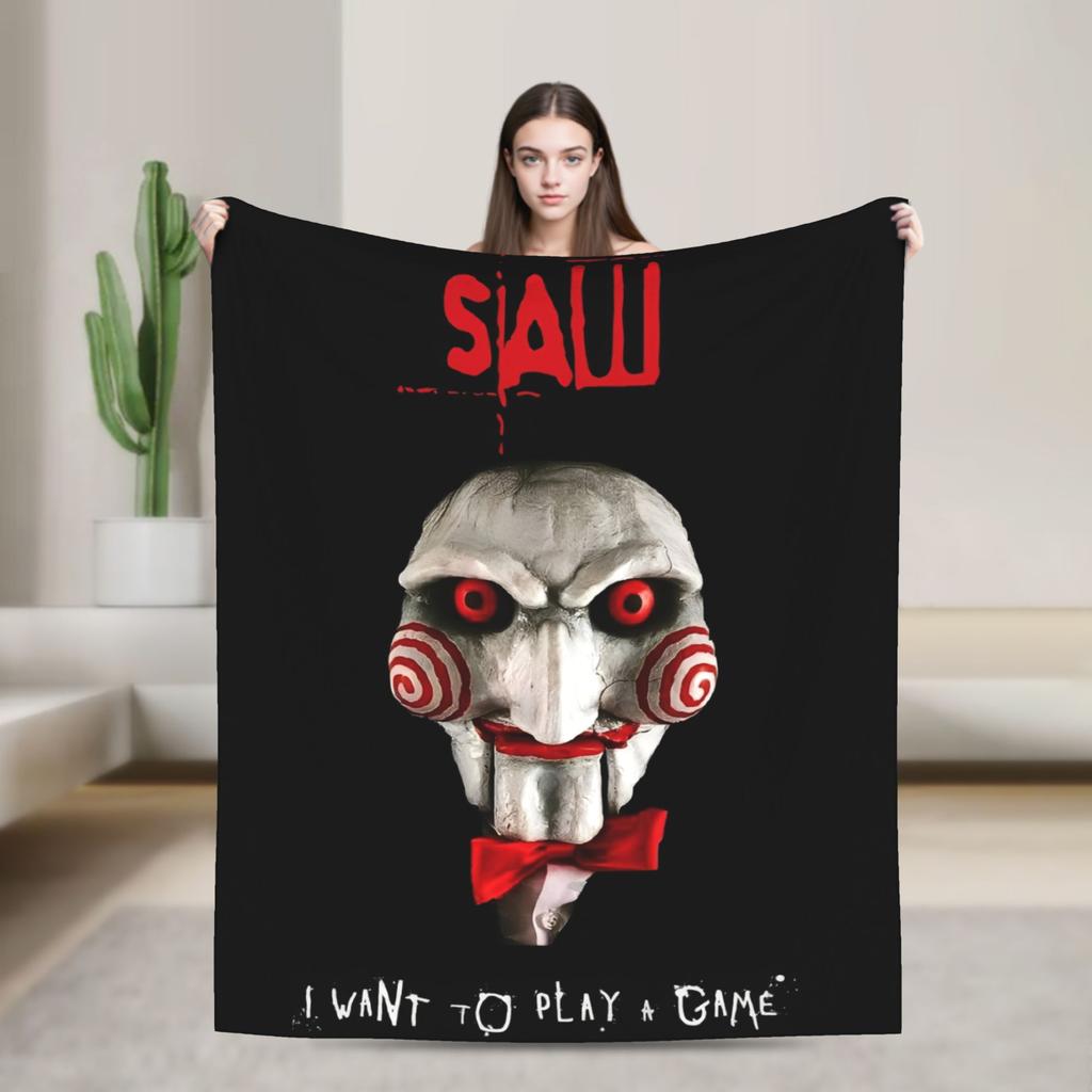 Saw Horror Movie Fashion Blanket Cover Funny Halloween Jigsaw Flannel Throw Fashion Blankets Home Couch Printed Soft Warm Bedspreads Breatha