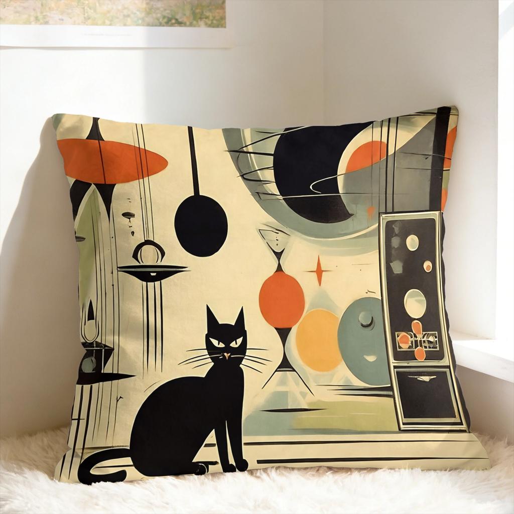 Black Cat Pillow Case Comfy Pillow Cover For Sofa Home Decor Retro Trendy Pillowcases