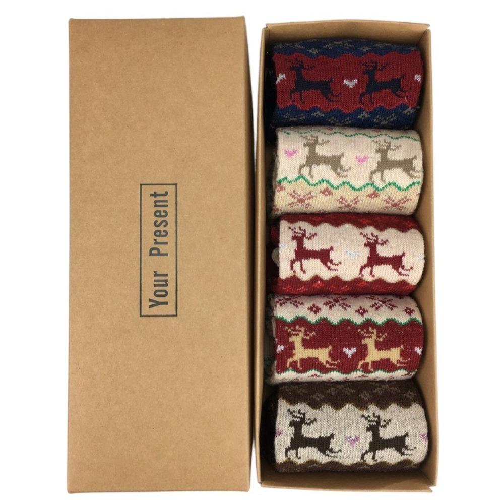 5 пар Шерстяных Рождественских Носков Носки средней длины с Рождественской елкой Милые Женские Носки Счастливого Нового года