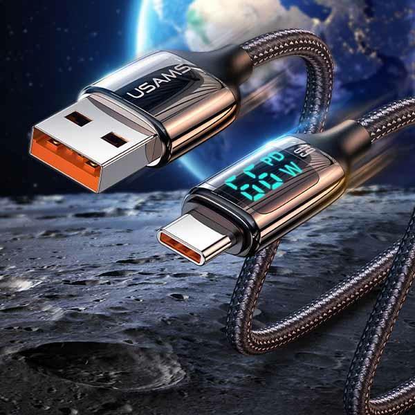 USAMS Kabel pleciony U78 USB-C 1.2mLED 6A Fast Charging biały/white SJ544USB02 (US-SJ544)