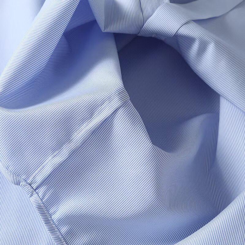 Spring 2025 Women's Versatile Pinstripe Shirt - Comfy, Loose Fit with Turn-Down Collar and Long Sleeves