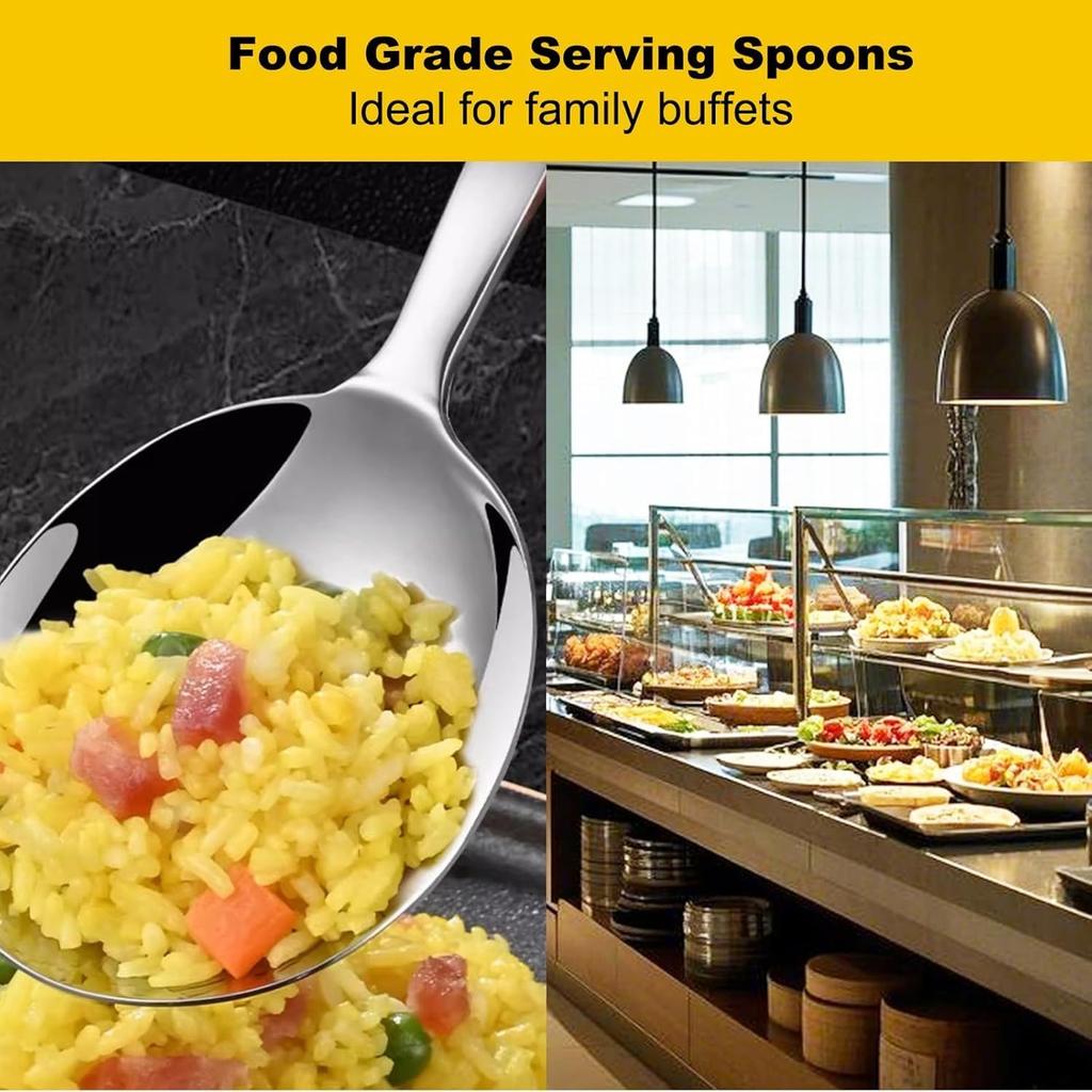 Stainless Steel Perforated and Regular Set Slotted and Serving Spoon for Buffet Set Large Serving Spoon Utensils Extra-Wide Head