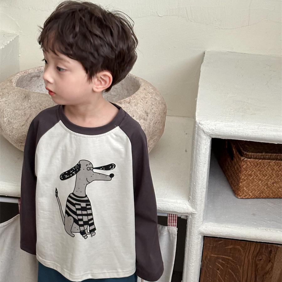 Autumn 2024 Kids' Raglan Sleeve T-shirt with Cartoon Print