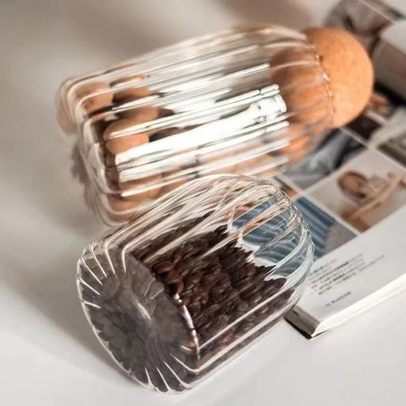 Cork Stopper Transparent Glass Sealed Jar High Borosilicate Glass Can Kitchen Food Tea Candy Coffee Beans Spices Storage Tank
