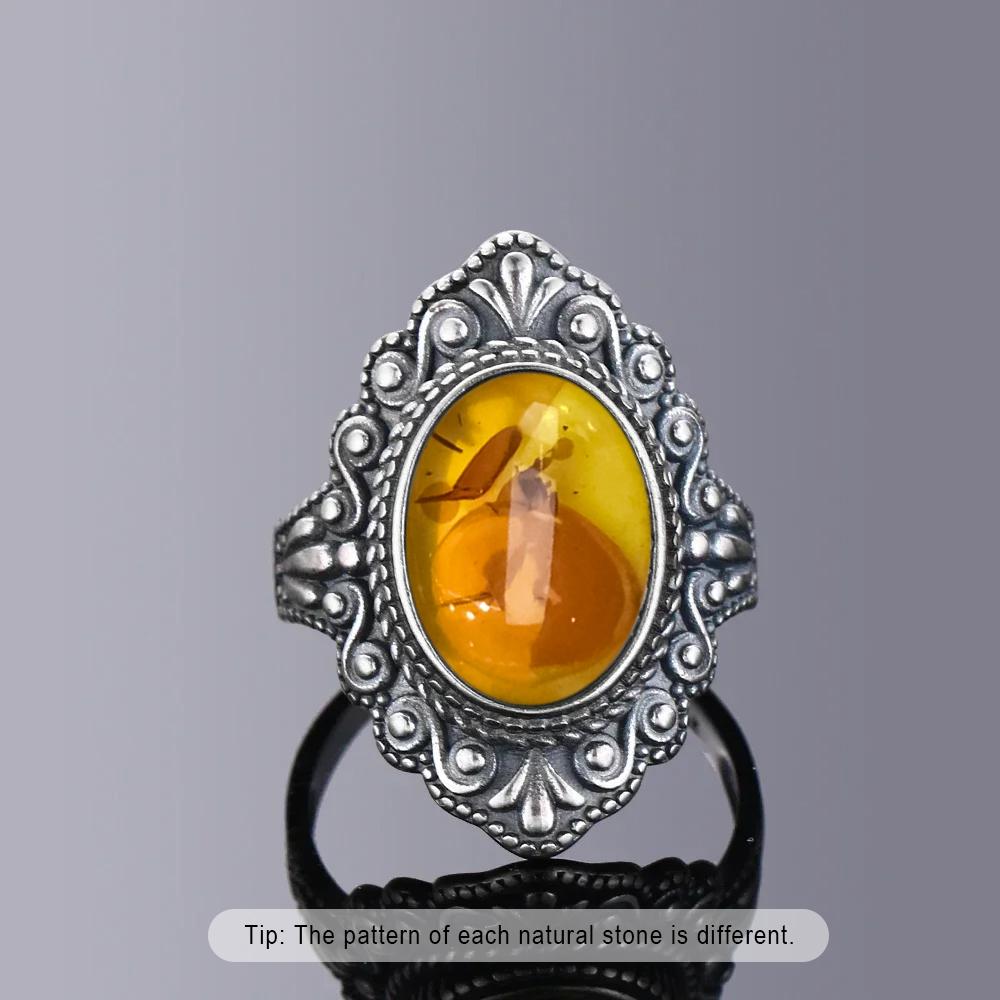 Кольцо из стерлингового серебра с натуральным янтарём, в форме цветка, овальное, лепестки, янтарные камни, подарки, изысканные украшения для женщин