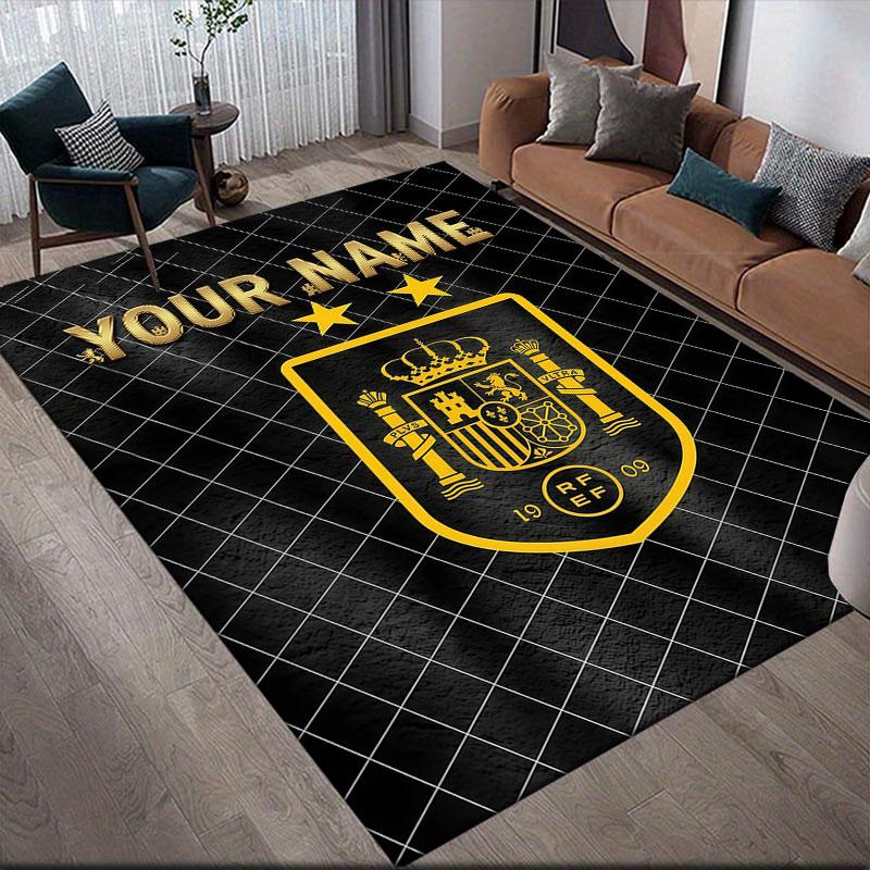 Custom Name,Spain Home Sofa Decoration for Living Room & Bedroom, Non‑Slip Play Flannel Floor Mat for Game Room