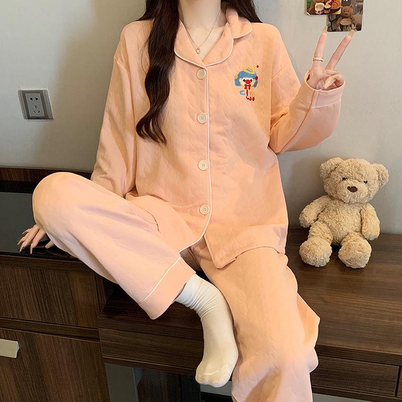 Cute cat pajamas autumn and winter women's warm air cotton thickened sandwich cardigan new girly loungewear