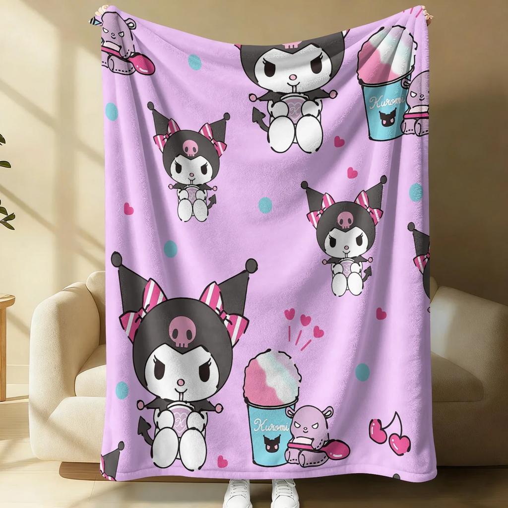 Kuromi Dreamy Pink Flannel Blanket Soft Warm Throw Japanese Anime Camping Office Bedroom School Nap Novel Blanket Summer Quilt