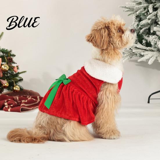 Праздничная одежда для маленьких питомцев Рождественское бархатное платье для собаки Красное платье с флисовым воротником Милая безрукавная зимняя одежда для питомца Тедди Щенок Уютный Праздничный