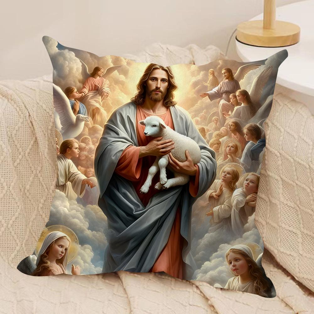 Jesus Christian Cool Cushion Cover Silky Short Plush Invisible Zipper Dustproof Sofa Pillow Case For Home Decor