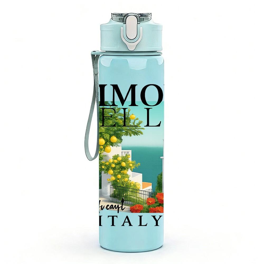 1PC Limoncello Italy Vintage Poster 750ml Color Plastic Sports Water Bottle Leakproof Flip Straw Lid Suitable for Sports Office Home Use
