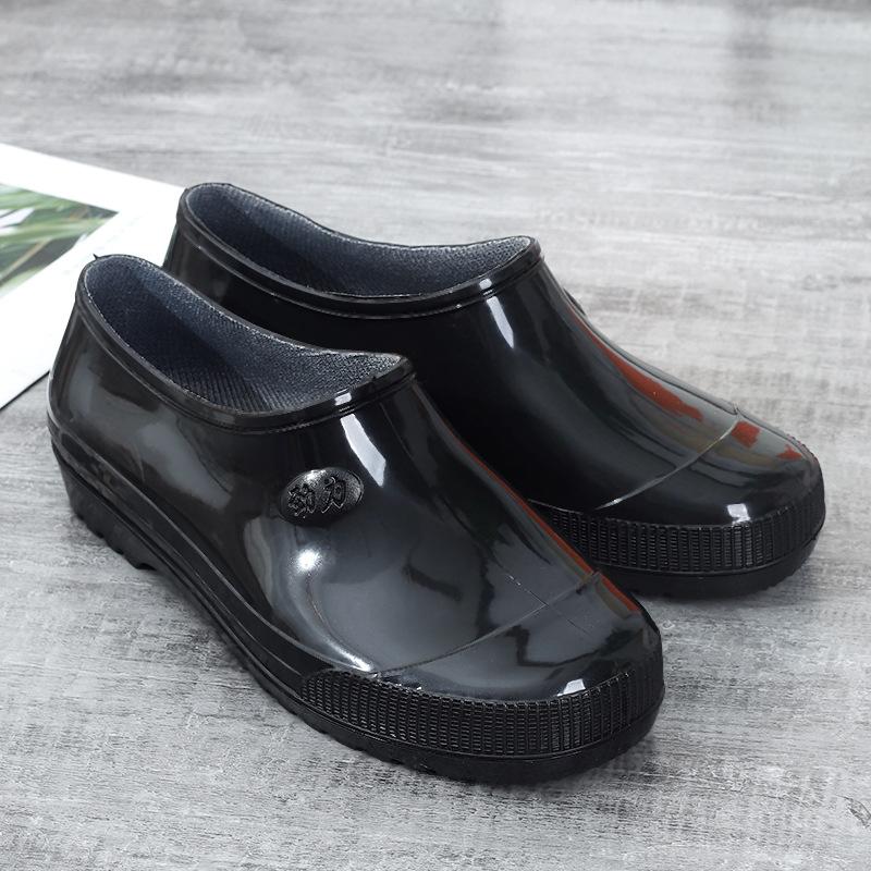 Низкие резиновые дождевые туфли, водные туфли, мужские, взрослые, подошва из говяжьей кожи, теплые водонепроницаемые туфли, резиновые туфли с неглубоким вырезом, галоши, нескользящие, короткие, рабочие, летние