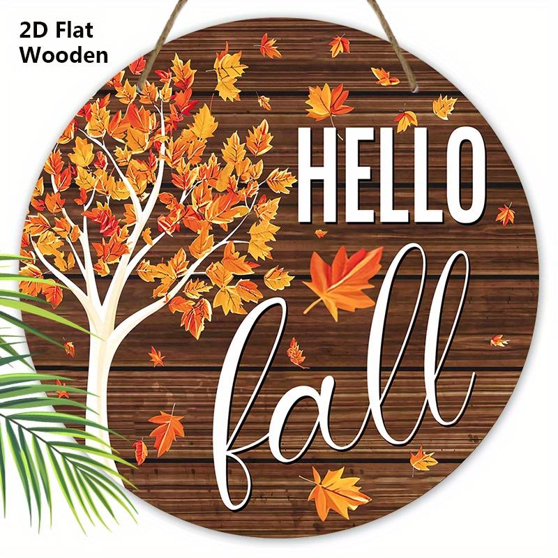2D Flat Autumn Harvest Wooden Sign, Unique Hello Fall Decorative Plaque with Thanksgiving Theme, Ideal for Outdoor, Indoor, Home Decor