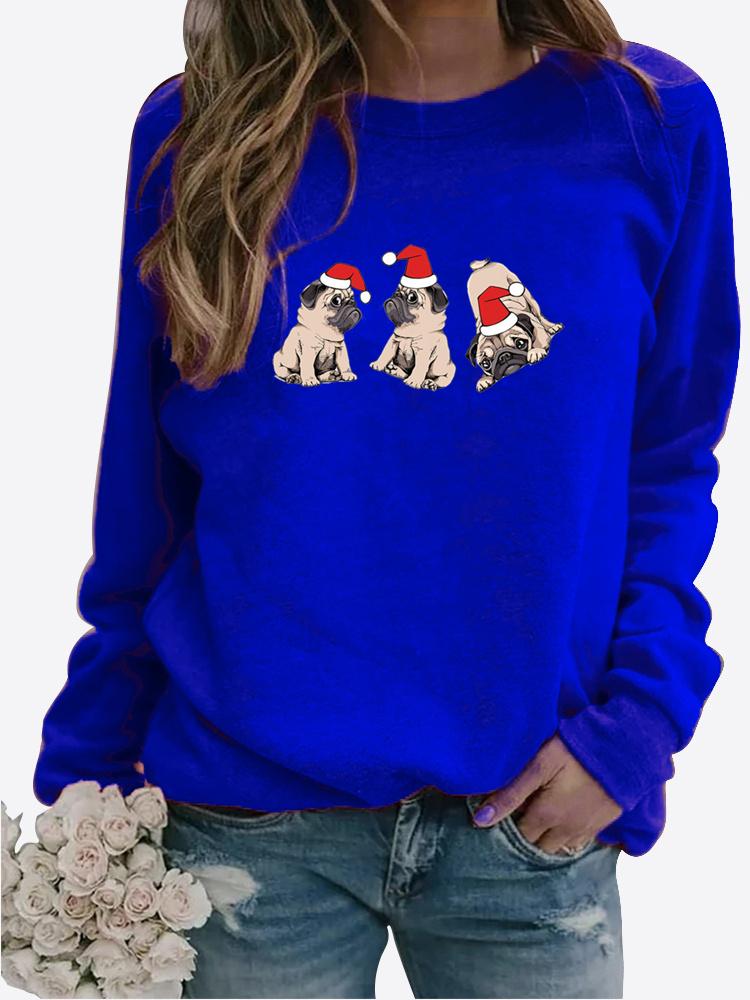 Autumn and Winter Women's Christmas Theme Printing Sweater Round Neck Long Sleeve Casual Sweatshirt Plus Size Top