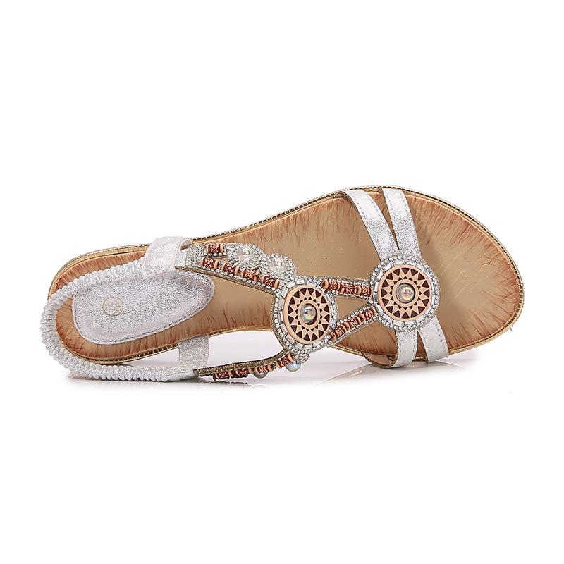 Весна 2024 Новые бохо сандалии с круглым носком на плоской подошве женские сандалии большого размера со стразами