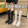 20 Autumn and Winter New Versatile But Knee-thin Knight Boots Long Boots Flat-bottomed Round Head Zipper Flat-bottomed High Boots Women