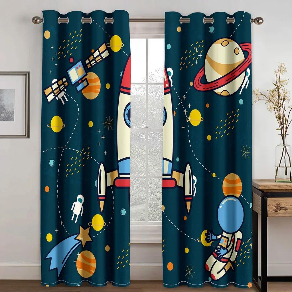Мультяшный инопланетный космический корабль астронавт Вселенная Драпировки Светофильтрующие Шторы для Окна для Детей Мальчика Девочки Младенца Гостиная Спальня