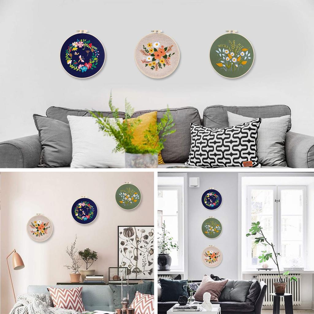 TuxFezug Вышивка Сделай сам Вышивка крестом Включает вышивку и японскую инструкцию Многоцветный набор с цветами и листьями, Набор, Набор для начинающих, Пяльцы,