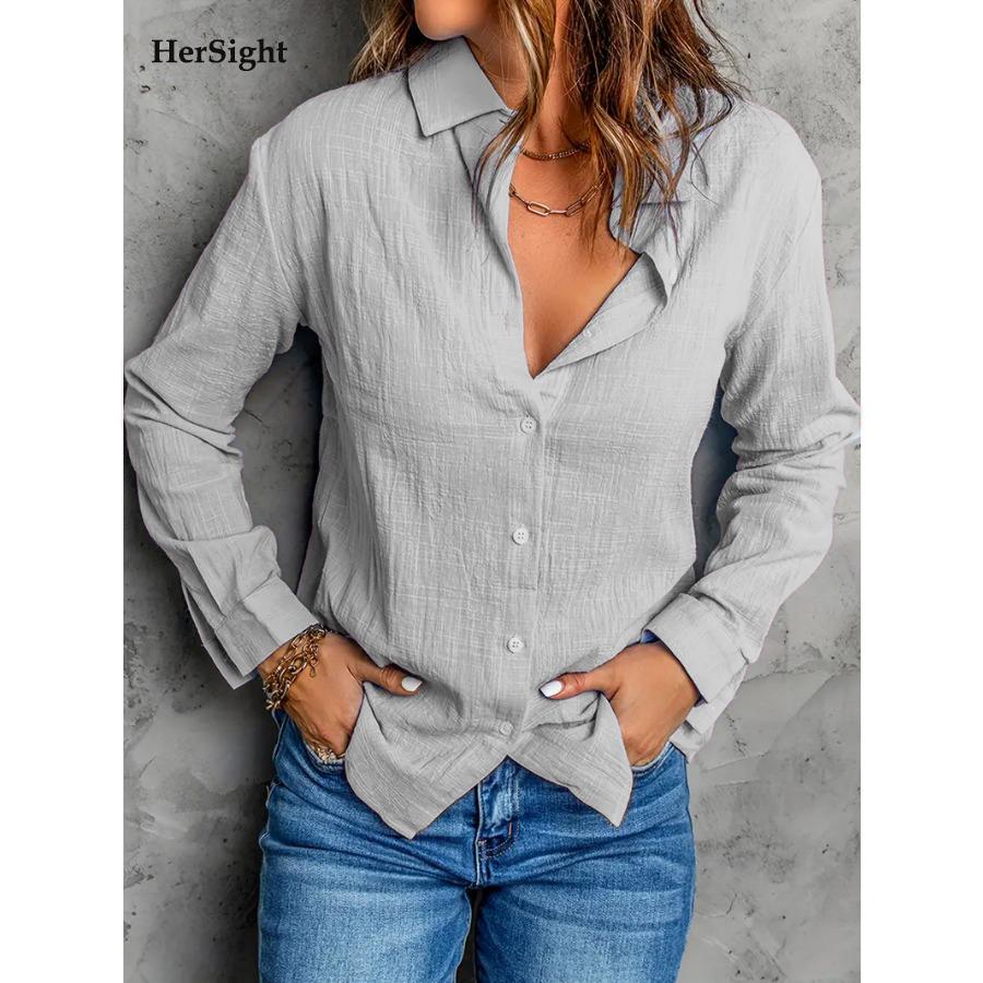 Элегантная женская рубашка свободного покроя с длинным рукавом с лацканами, однотонная повседневная хлопковая льняная блузка больших размеров