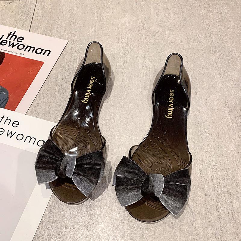 Fashion Ballet Flats Sandals Women Shoes with Bow PVC Jelly Sandals Summer 2025 Elegant Fashion Beach Ladies Slippers Beach Casual Shoes