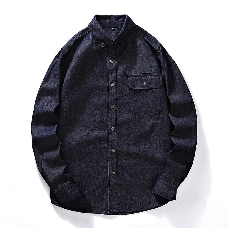 2025 Spring Mens Casual Denim Shirt Fashion Casual Cotton Slim Fit Cowboy Long Sleeve Shirt Male Japanese Vintage Shirts