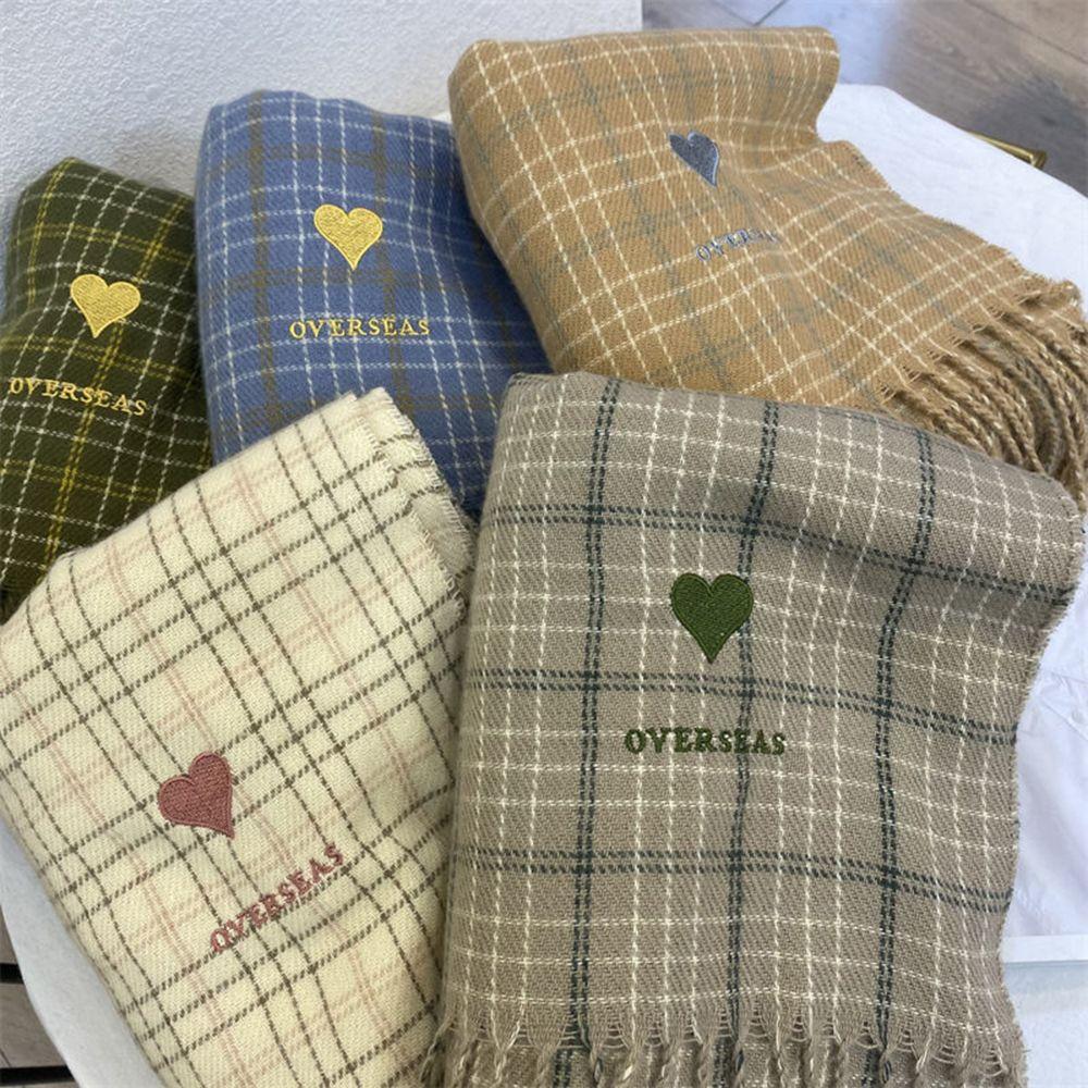 Autumn Thickened Female For Girls Grid Wraps Knitted Shawls Plaid Scarves Korean Style Shawls