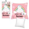[Q5849] - Designer Cushion Cover 'Licorne My Unicorn' Pink (Never Without My Unicorn) - 40x40 Cm