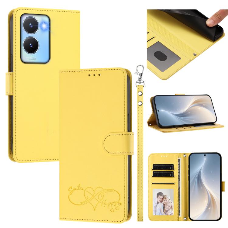 Happy Heart Pattern Magnetic Closure Vegan Leather Phone Case With Wrist Strap For vivo X200 FE