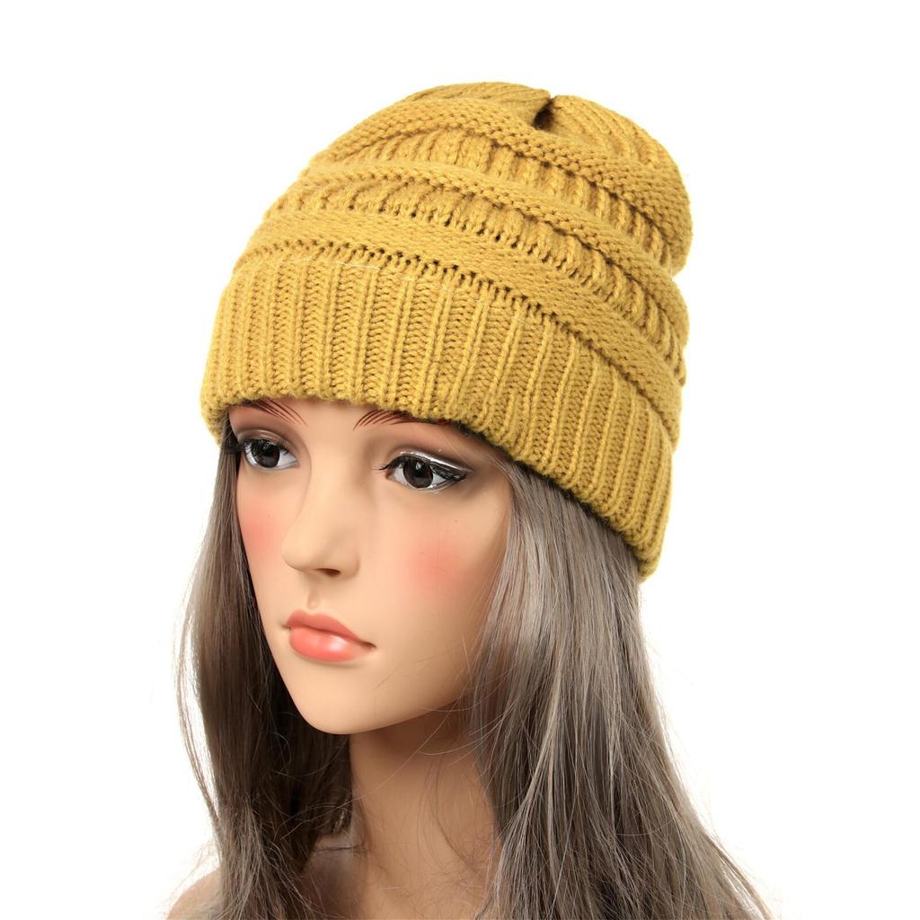 New Autumn And Winter Wool Cap European And American Women's Capped Cap Warm Knitted Cap Simple Solid-Coloured Cap
