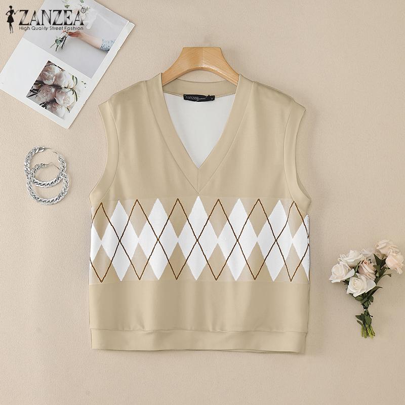 ZANZEA Женский повседневный жилет без рукавов с геометрическим принтом и V-образным вырезом