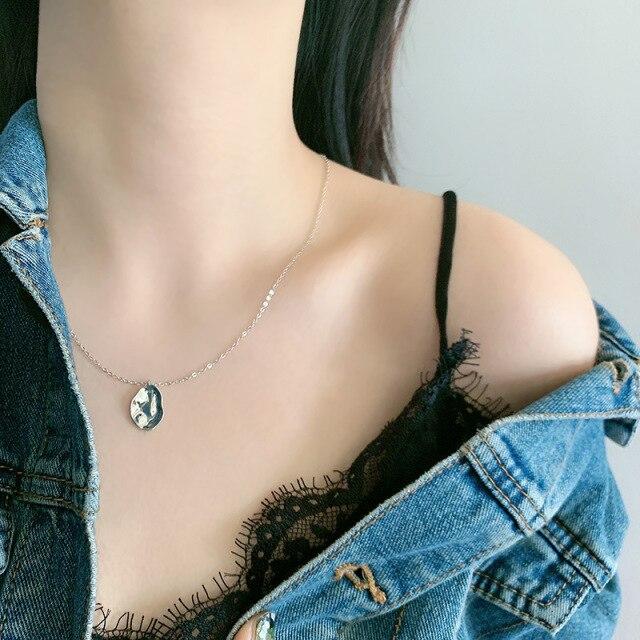 Ожерелье из стерлингового серебра 925 пробы с нерегулярной круглой монетой для женщин, ожерелья с цепочкой, ювелирные изделия, новые