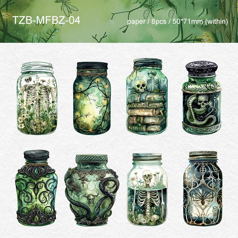 JIANWU Magic Bottle Series Vintage Dark Skeleton Landscape Material Collage Scrapbook Sticker Creative DIY Journal Stationery