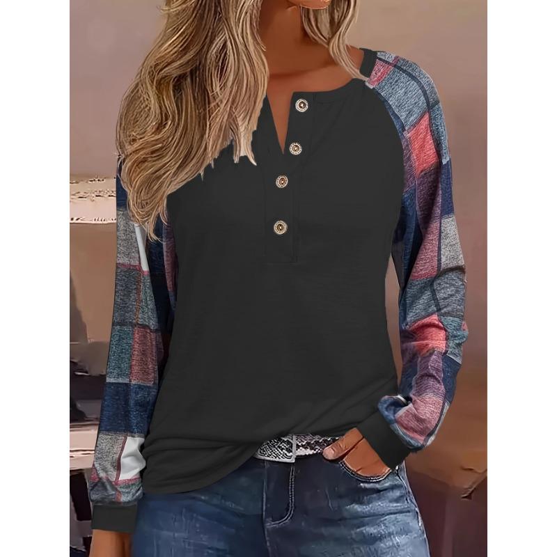 Блузка женская футболка с длинным рукавом и пуговицами, модная повседневная