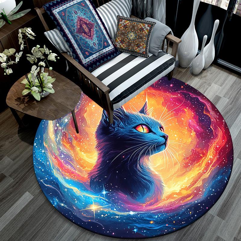 Круглый ковер 'Космический кот', Ковер для гостиной, спальни, дивана, игровой комнаты, Декор, Нескользящий коврик для пола